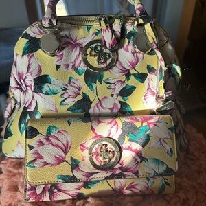 Guess Yellow Floral Satchel and Wallet Set